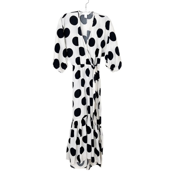 H&M Polka Dot Wrap White Black Midi Dress Size XS - Picture 4 of 12